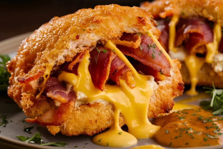 A plate of Cream Cheese and Bacon Stuffed Doritos Chicken with side dishes