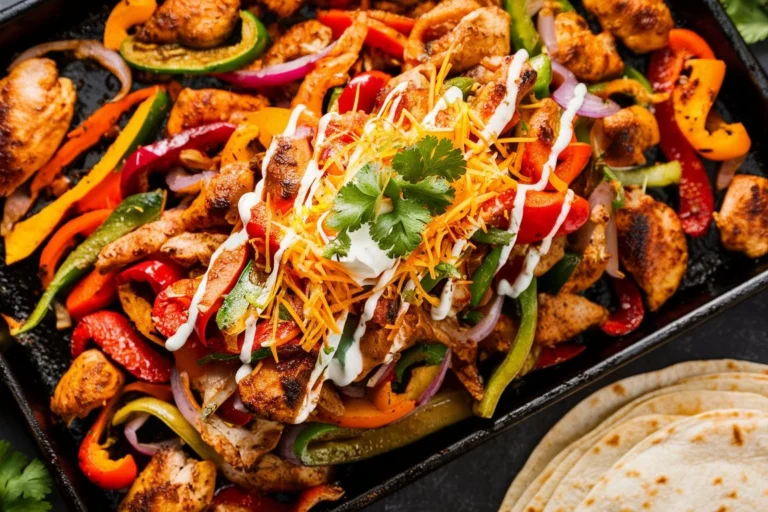 A warm tortilla filled with juicy chicken, roasted peppers, and melted cheese, garnished with cilantro.