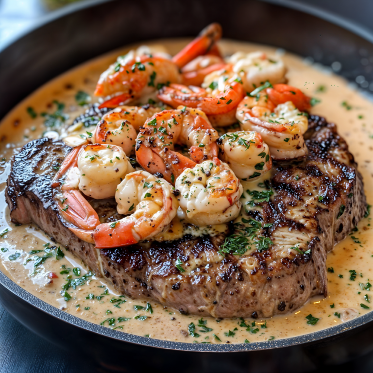 Steak with Shrimp and Lobster Sauce – A Luxurious Surf & Turf Experience at Home