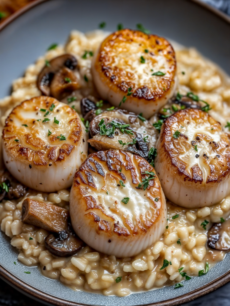 Seared Scallops over Creamy Mushroom Risotto: A Luxurious Dinner Made Easy