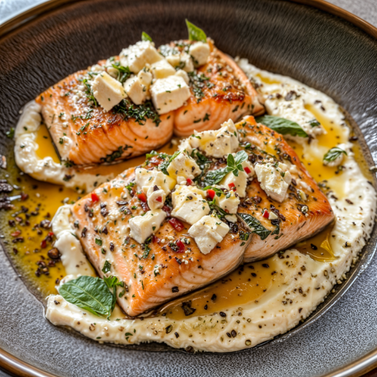 Whipped Feta & Honey Glazed Salmon – A Dreamy Mediterranean-Inspired Dinner