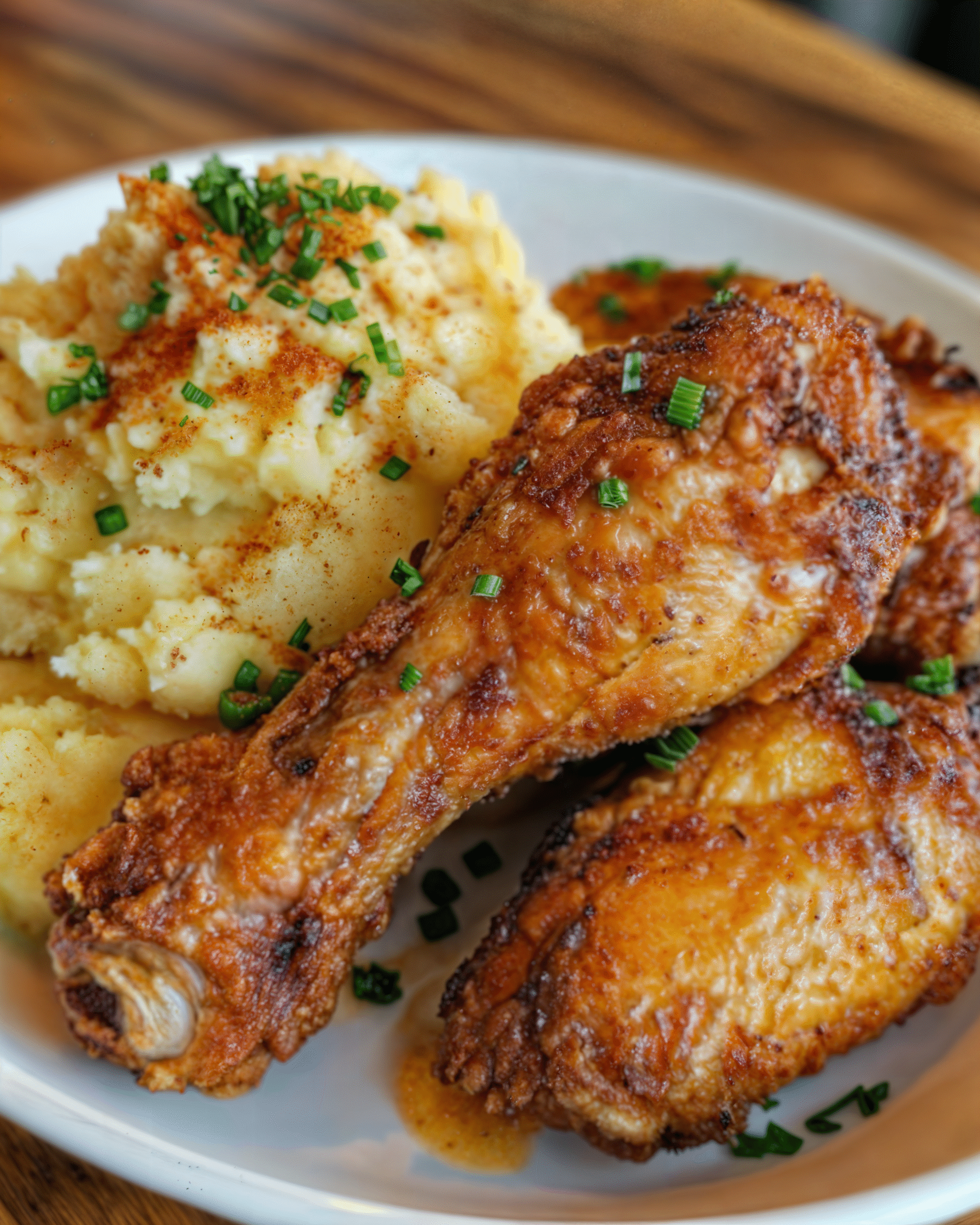 Crispy on the Outside: Fried Chicken Legs with Creamy Mashed Potatoes