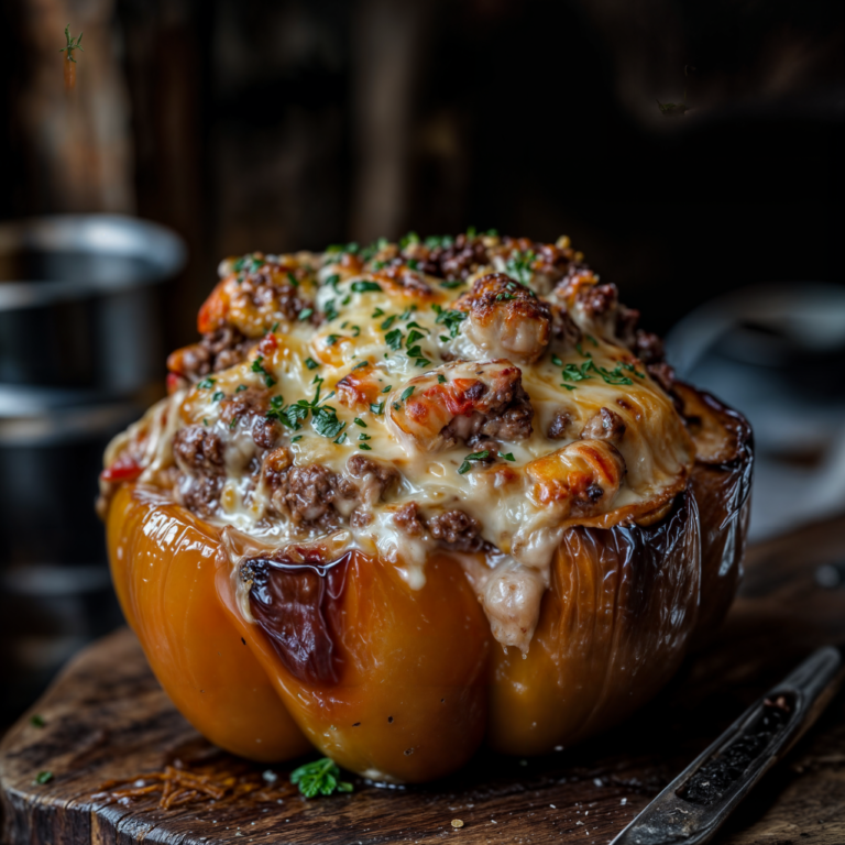 Gooey Cheesy Beef & Lobster Stuffed Bell Peppers: A Decadent Comfort Dish with Surf & Turf Flair