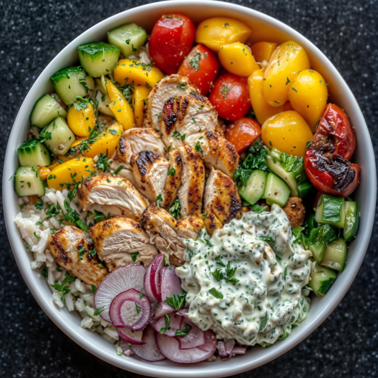 Mediterranean Chicken Bowl with Tzatziki Sauce: A Fresh, Flavor-Packed Meal in a Bowl