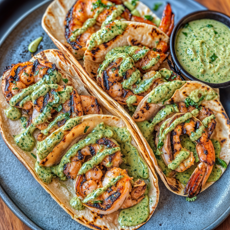 Grilled Shrimp Tacos with Garlic Cilantro Sauce: A Fresh & Flavorful Fiesta in Every Bite