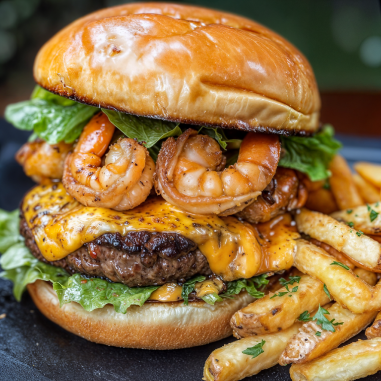 Ultimate Cheeseburger with Grilled Shrimp & Loaded Fries Recipe: A Surf & Turf Feast You’ll Never Forget