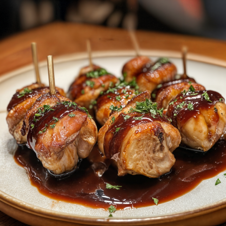 Bacon-Wrapped Chicken Bites with BBQ Glaze: A Game-Changing Appetizer Everyone Will Love