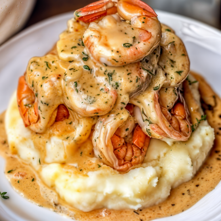 Creamy Garlic Shrimp Over Mashed Potatoes – A Luxurious Comfort Food Classic