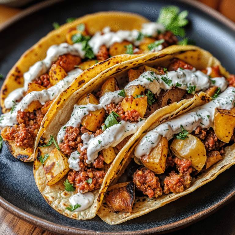 Chorizo and Potato Tacos with Garlic Crema: A Bold & Satisfying Twist on Taco Night