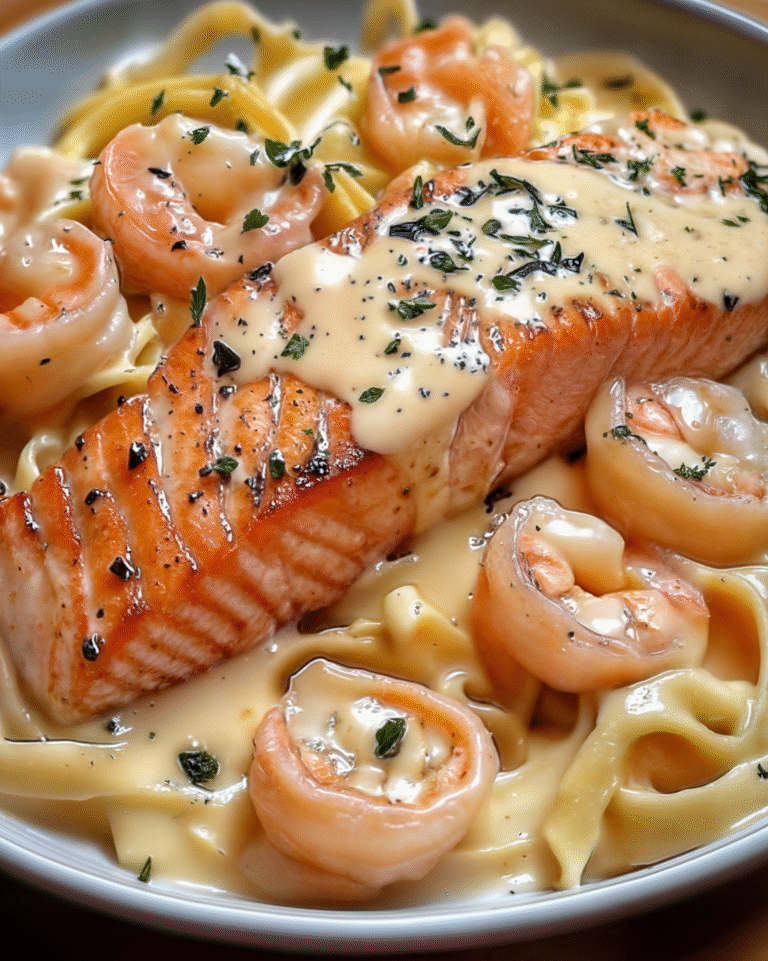 Luxurious Salmon and Shrimp Alfredo Recipe – Creamy, Comforting & Crowd-Pleasing