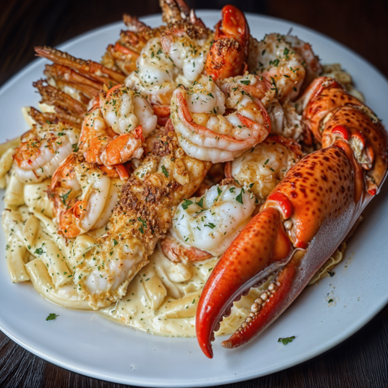 Decadent Seafood Alfredo Pasta with Crab, Lobster, and Shrimp