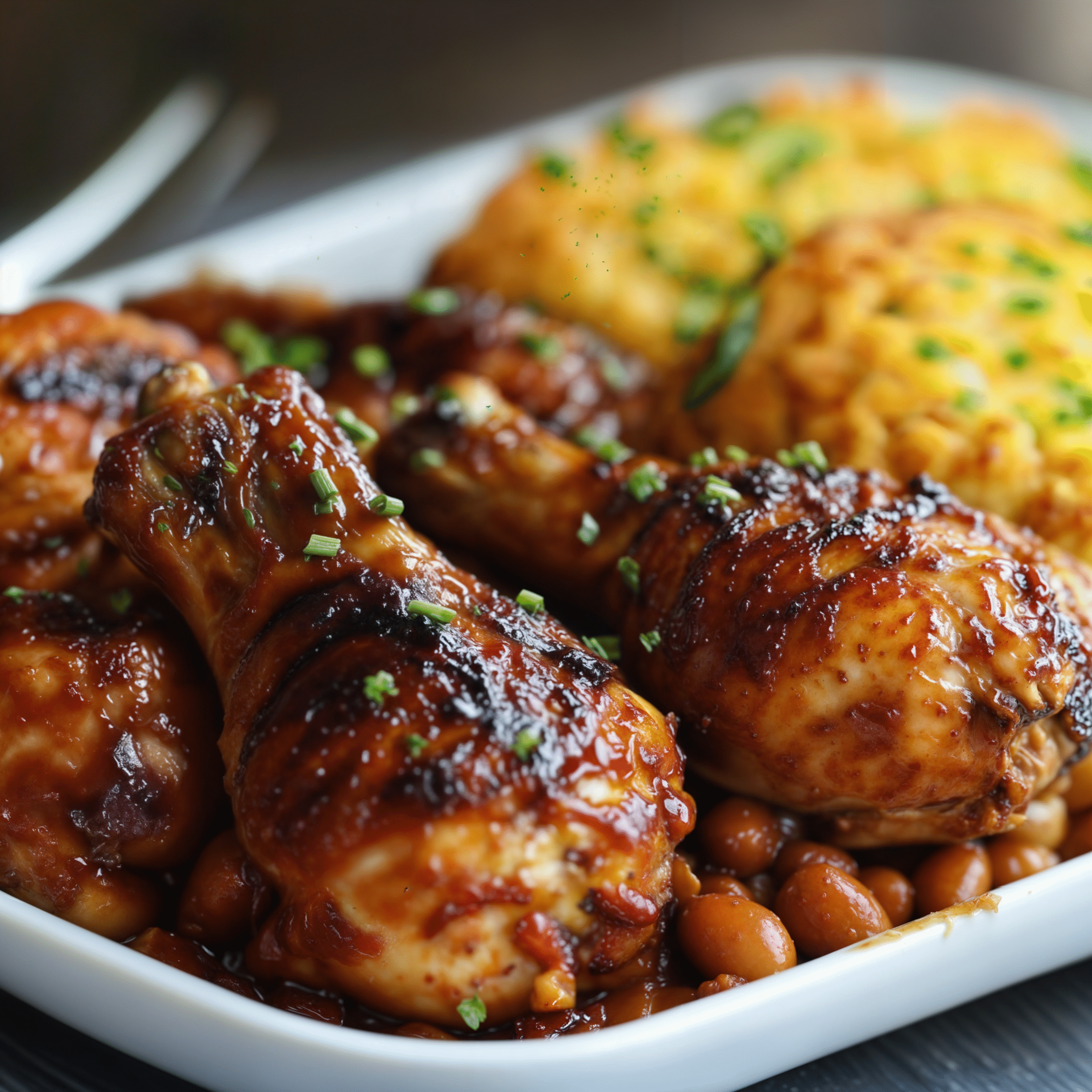 BBQ Chicken Drumsticks with Baked Beans and Cornbread: A Comfort Food Classic