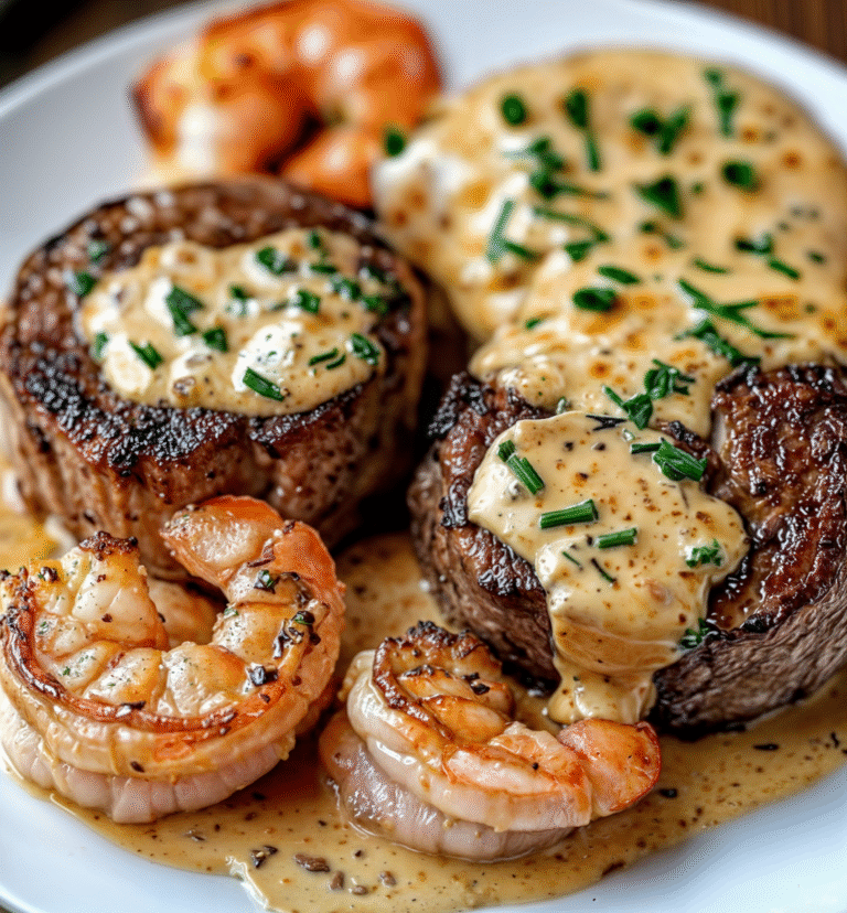 Surf and Turf with Creamy Garlic Sauce
