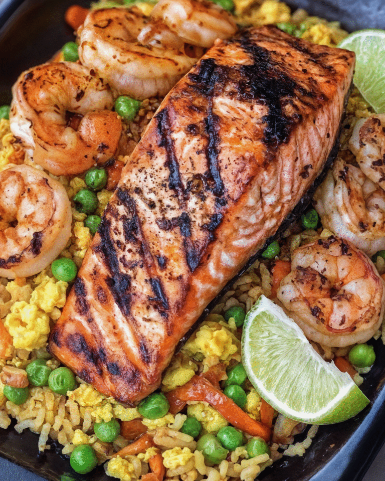 Grilled Salmon and Shrimp with Fried Rice: A Bold, Flavor-Packed Seafood Feast